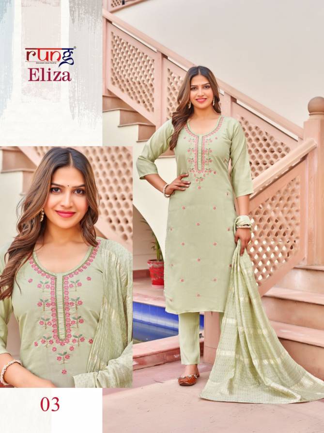 Eliza By Rung Heavy Silk Embroidery Kurti With Bottom Dupatta Wholesale Shop In Surat